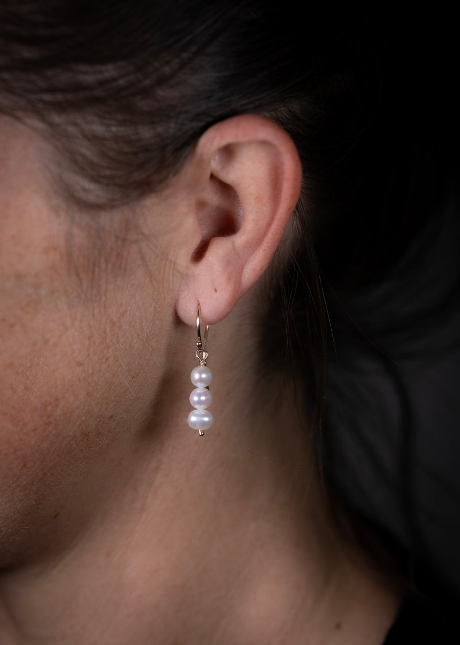 9ct gold triple pearl earrings