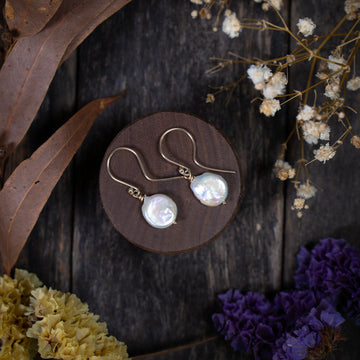 Solid 9ct gold Coin Pearl earrings