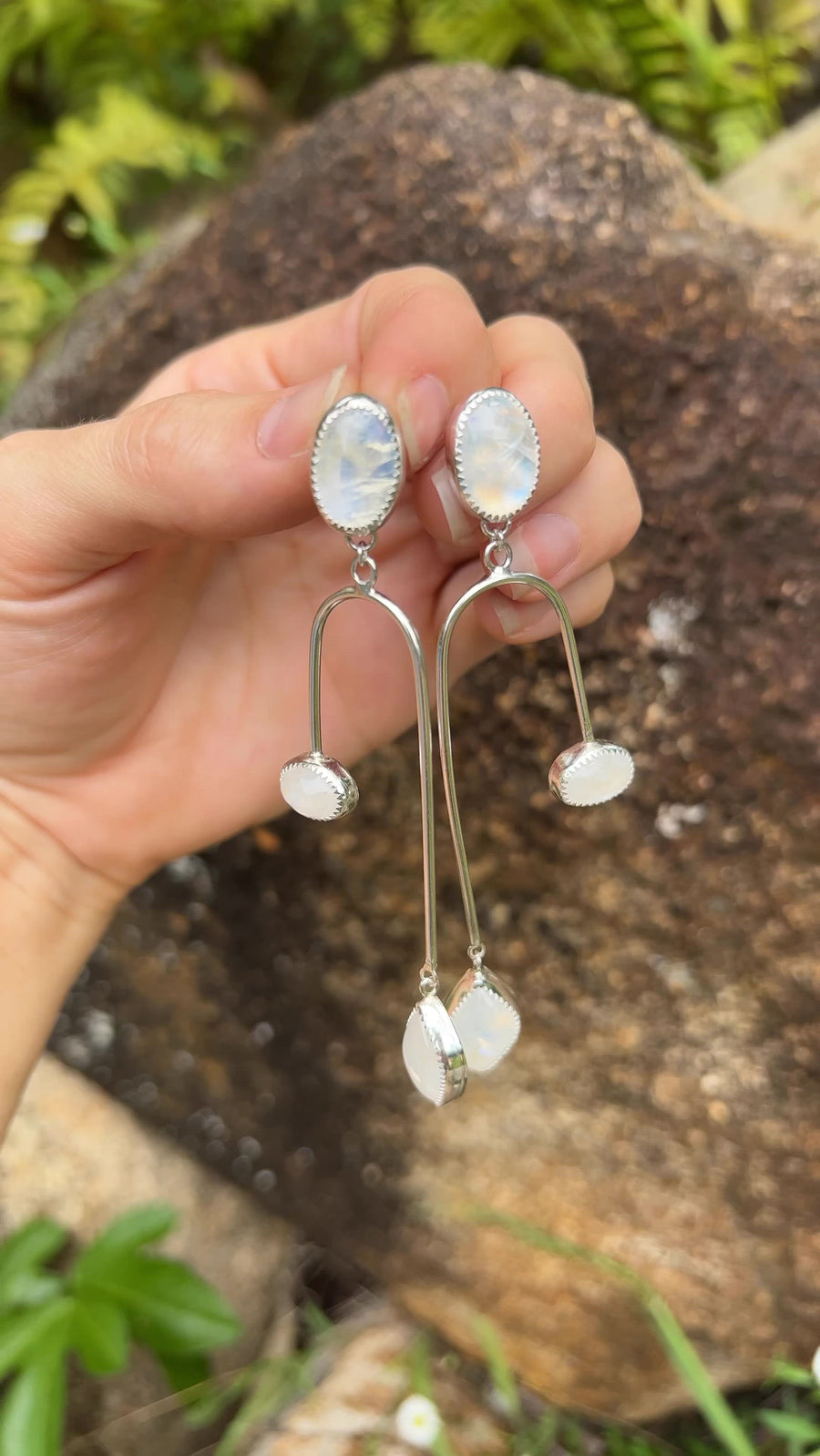 Rainbow Moonstone transformation earrings