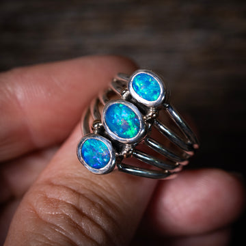 3 stone Crystal Opal Mixed metal ring